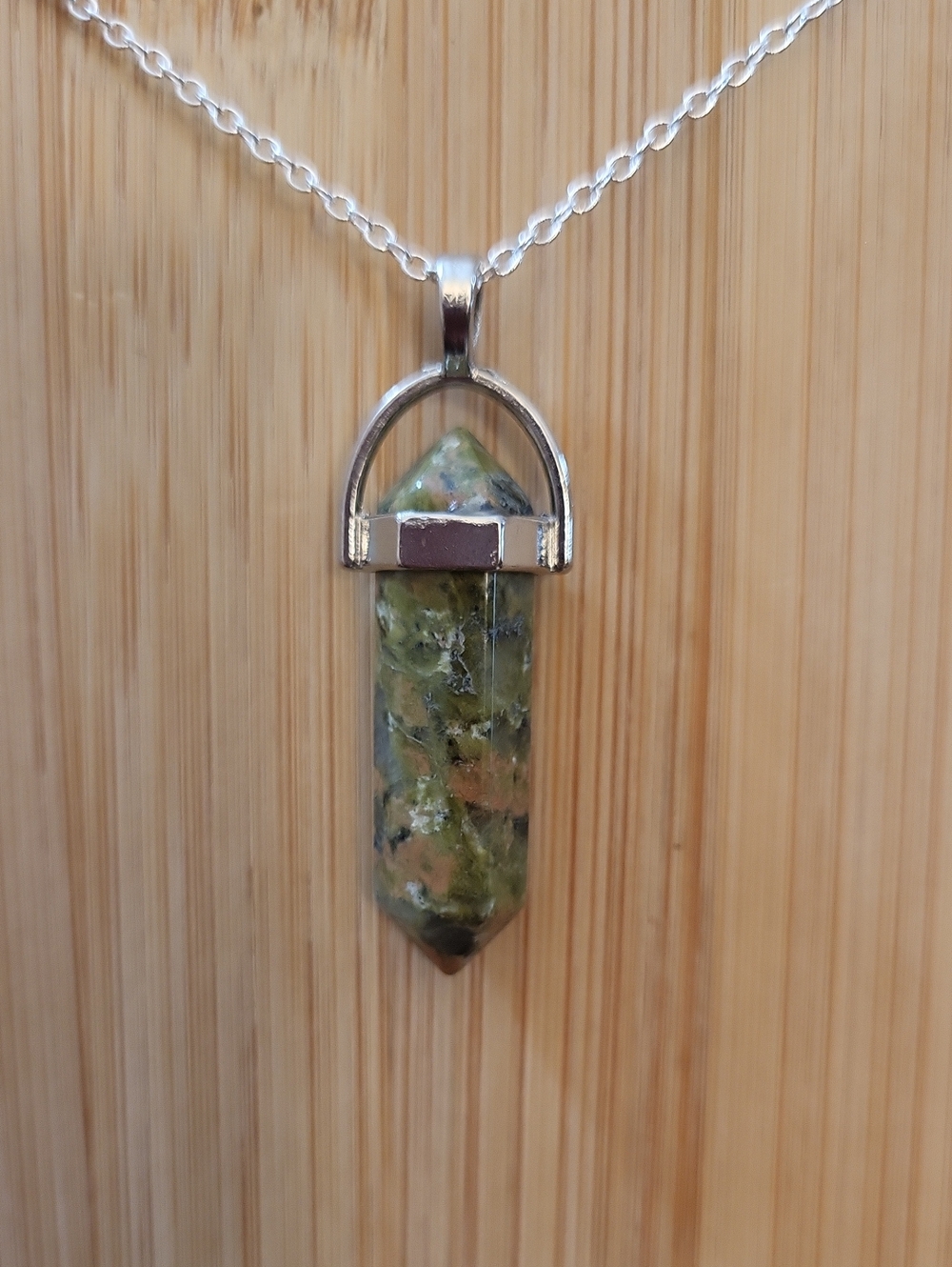 Unakite Gemstone Crystal Point Pendant Necklace
